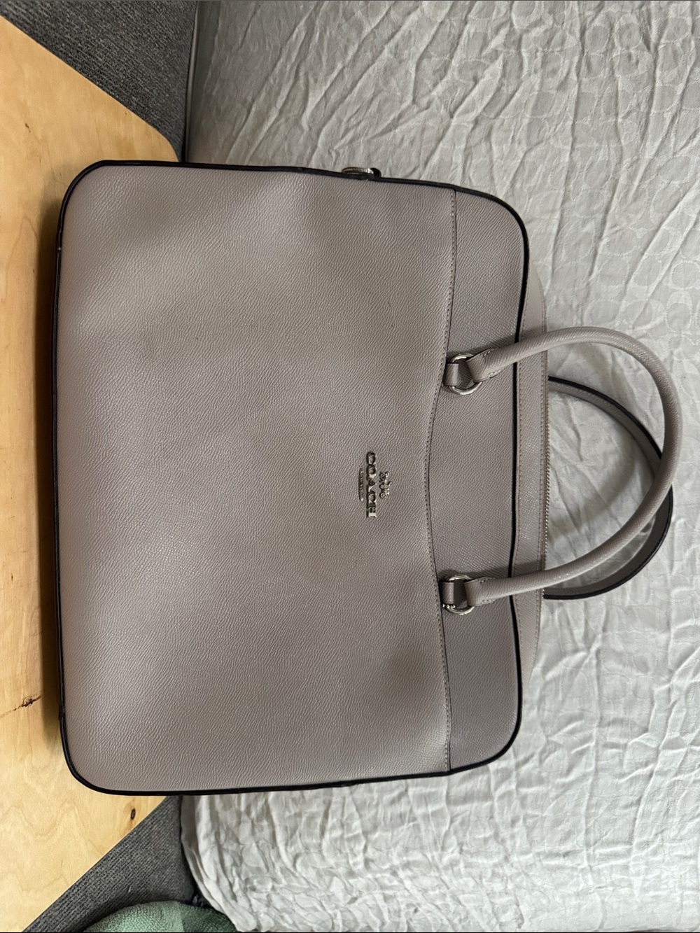 Coach Taupe Leather Briefcase Laptop Bag with Black Trim